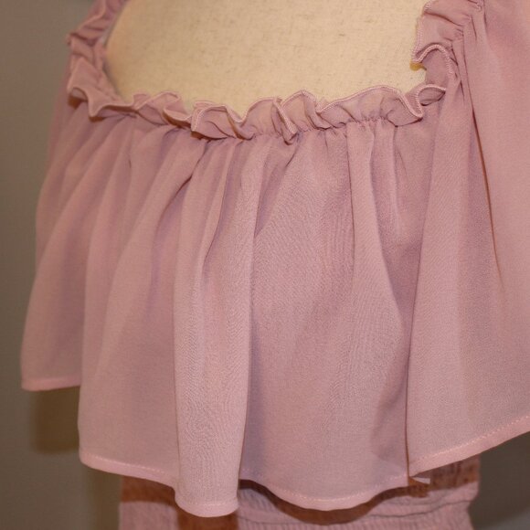 Women's Elegant Maternity Off The Shoulder Ruffle Bodycon Maxi Dress Smocked-LRG - Picture 4 of 7